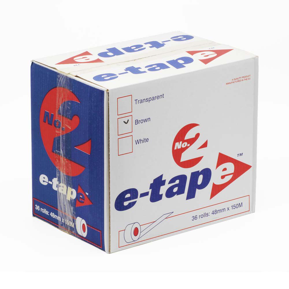 E-tape™ No.2 a premium hot melt pp packing tape in blue/red boxes