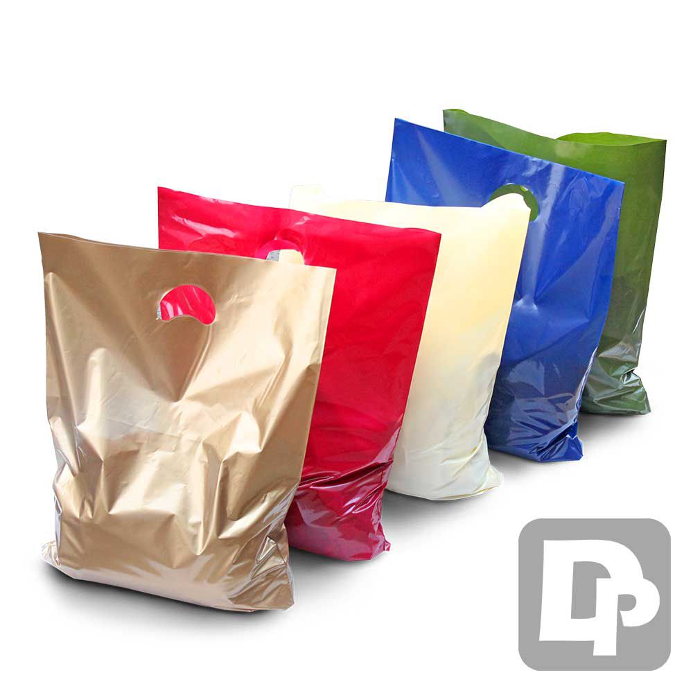 Coloured carrier bags made with recycled plastic