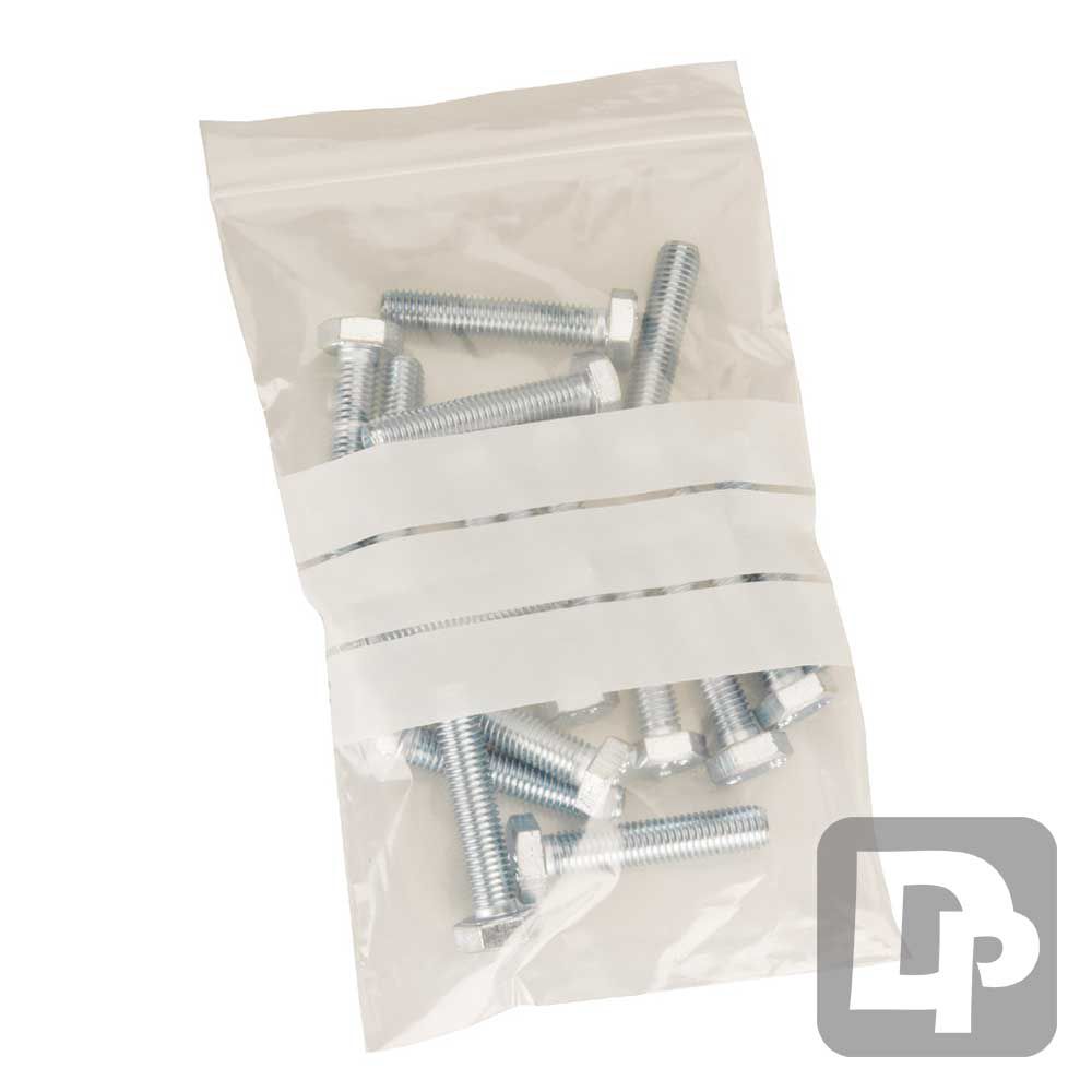 Resealable grip seal bags with a write on strip