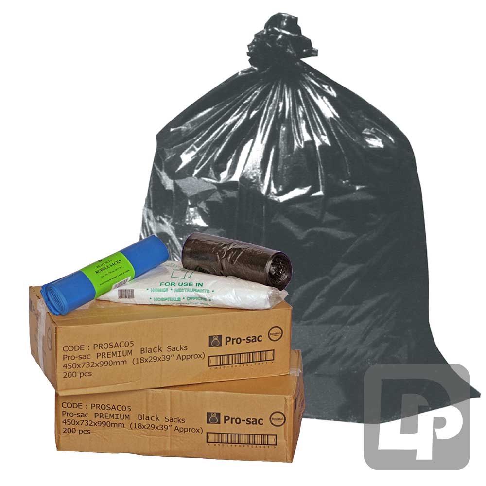 Heavy Duty Black Refuse Sack 457mm x 725mm x 975mm 250g Seine (Box of 100)