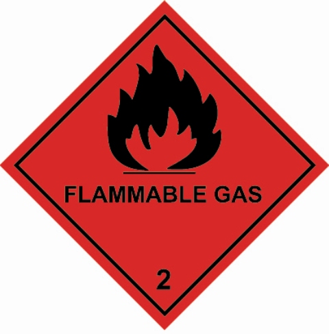 Vinyl Hazard Label 100mm x 100mm 'Flamable Gas' Class 2 (Roll of 250)