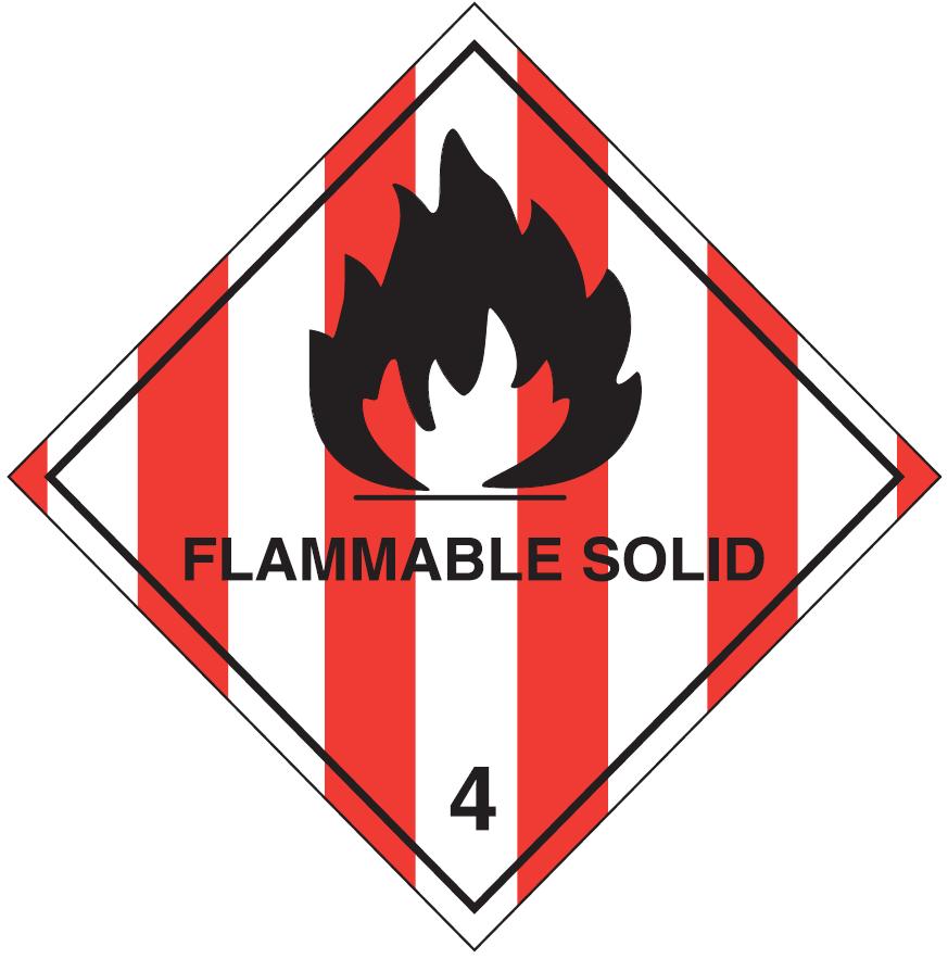 Vinyl Hazard Label 100mm x 100mm 'Flammable Solids' Class 4.1 (Roll of 250)