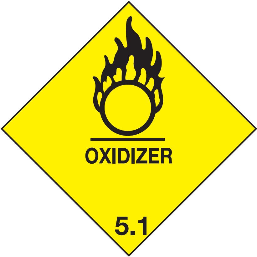 Vinyl Hazard Label 100mm x 100mm 'Oxidizing Agent' Class 5.1 (Roll of 250)
