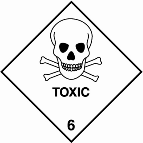 Vinyl Hazard Label 100 x 100mm 'Toxic' Class 6 (Roll of 250)