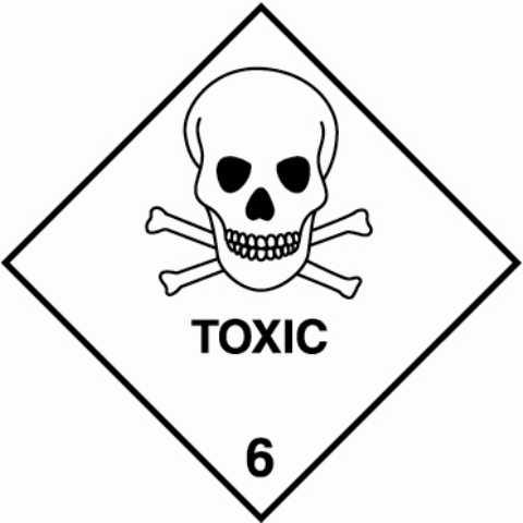 Vinyl Hazard Label 100mm x 100mm 'Toxic' Class 6 (Roll of 250)