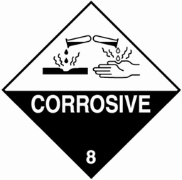 [VL100CR] Vinyl Hazard Label 100mm x 100mm 'Corrosive' Class 8 (Roll of 250)