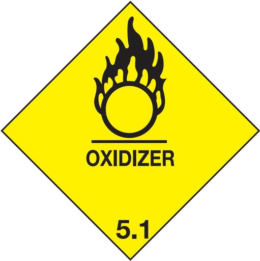[VL100OXI] Vinyl Hazard Label 100 x 100mm 'Oxidizing Agent' Class 5.1 (Roll of 250)